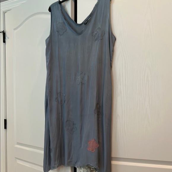 Little Journeys Chicago Dresses & Skirts - Blue Sleeveless Shift Dress with Flower Appliqués